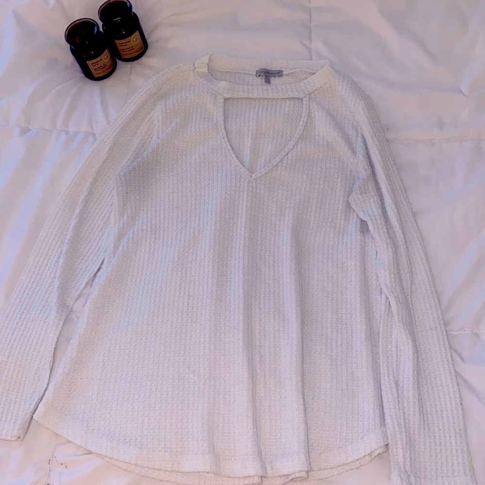 White V-Neck Cut Sweater